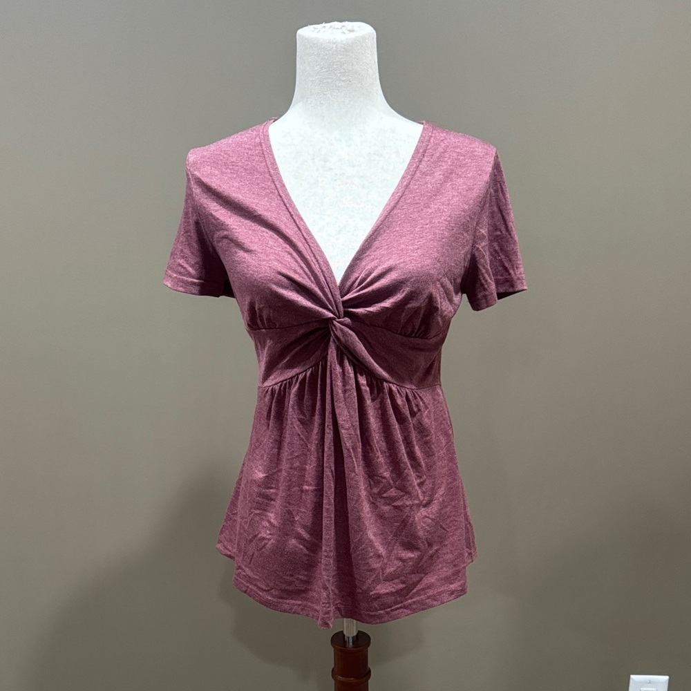 Women's Knotted V-Neck Top - Pink